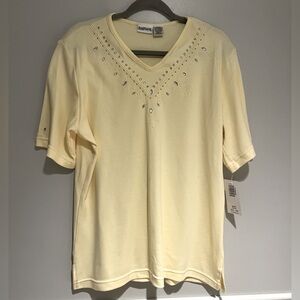 BonWorth Yellow Embellished Short Sleeve Cotton Blend Top Size Medium NWT